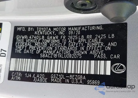 2020 Lexus Es 350 F Sport/Luxury/Ultra Luxury from USA, damaged, VIN 58ACZ1B1XLU082075